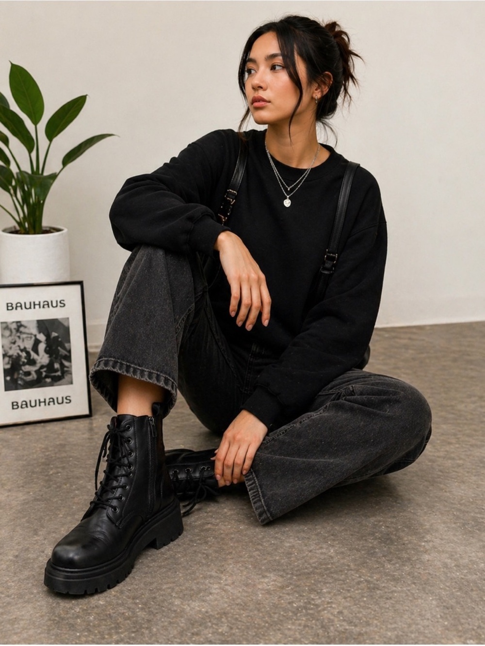 A New Day Erin black leather combat boots